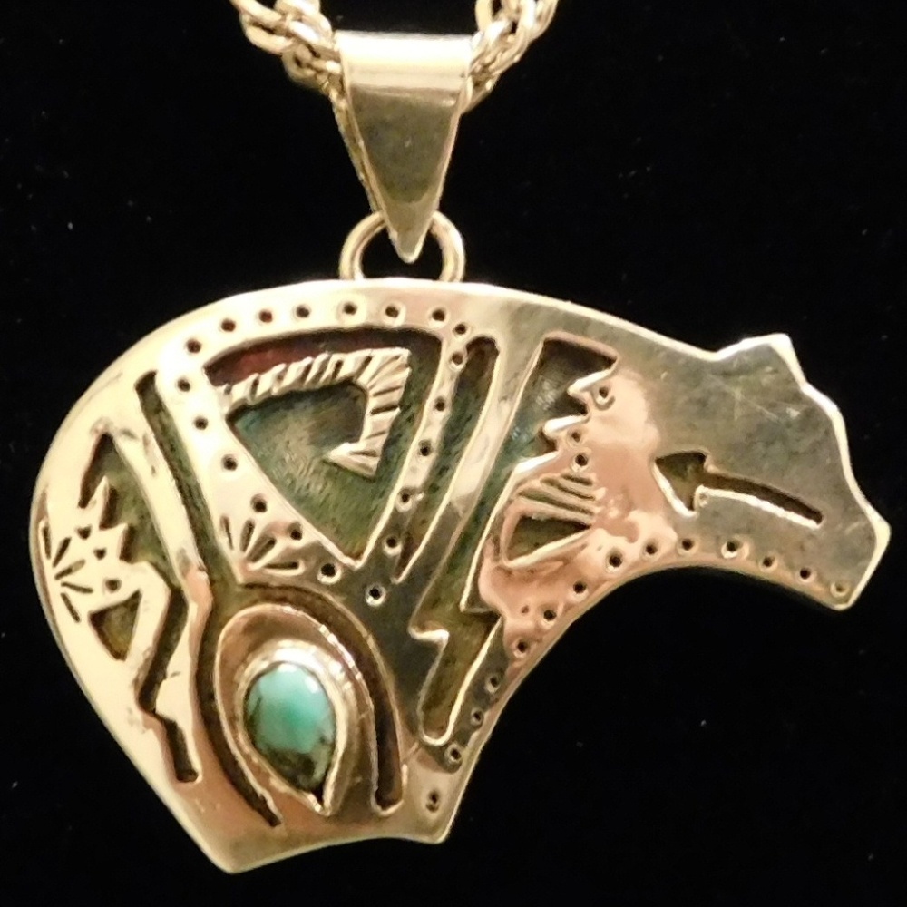 Fine Sterling Silver Turquoise Bear Pendant